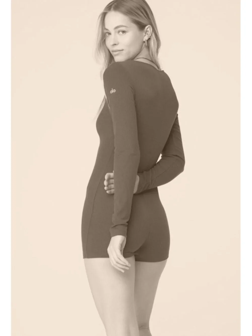 Alo Keep It Sleek Ribbed Onesie Rust Zipper Zip Henley One-Piece Jumpsuit Romper